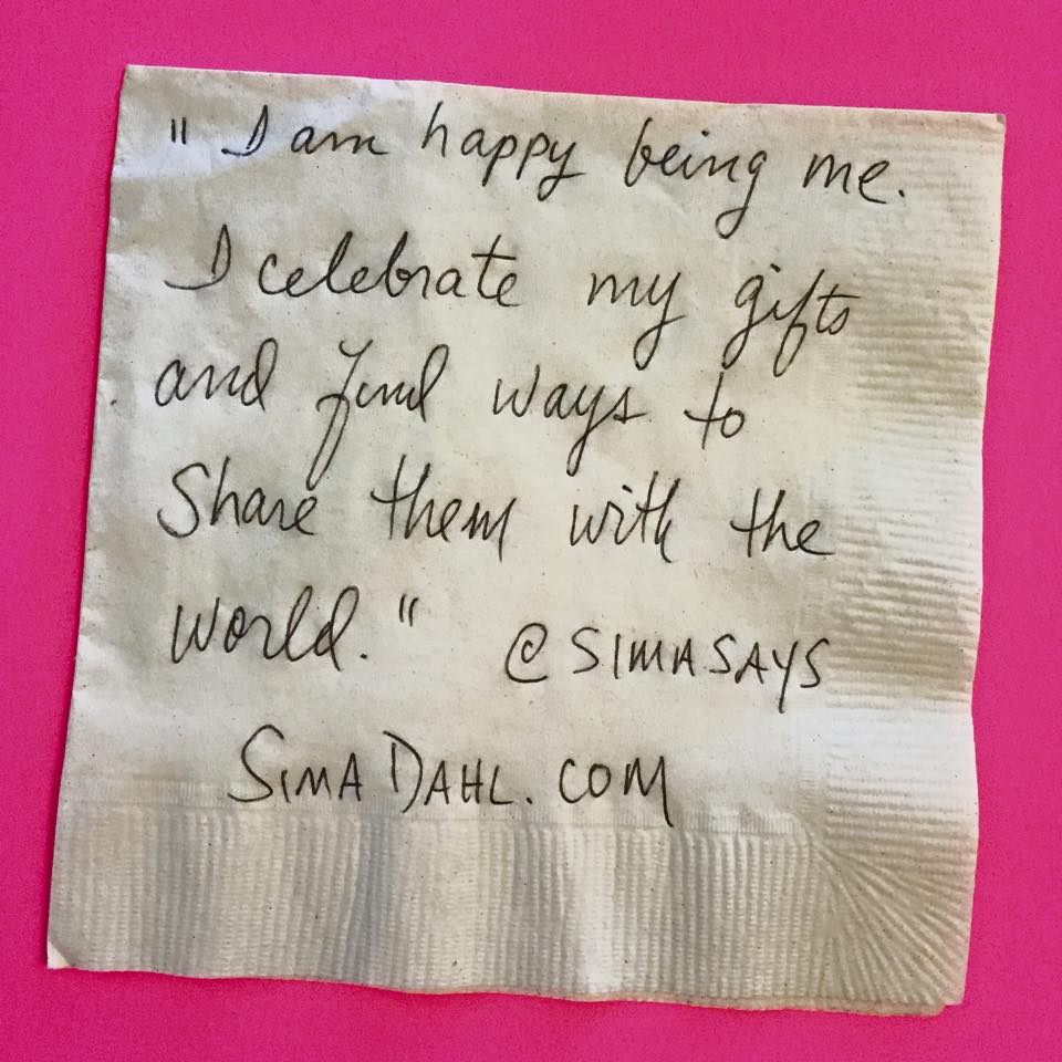 I am happy being me. cocktail napkin quote