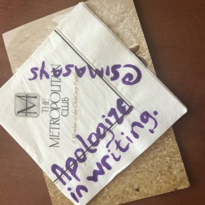 Apologize in writing. cocktail napkin quote